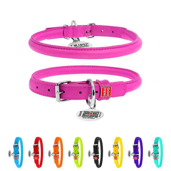 Нашийник для собак шкіряний WAUDOG Glamour з QR паспортом, круглий, Д 10 мм, Дов 39-47 см рожев Коломия