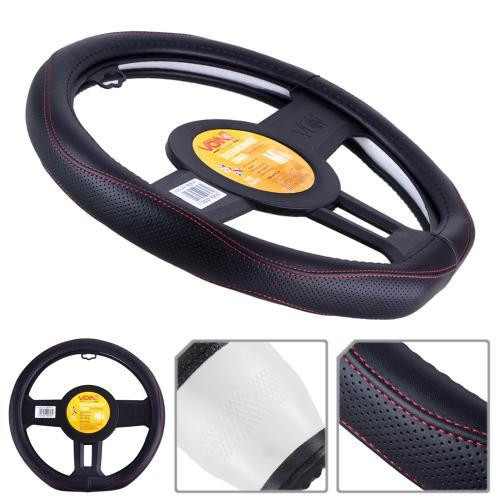 Чохол на кермо VLOD-LF2161 чорний з червоним, шкіра, плоский, один шов, розмір M Харків - фото 5