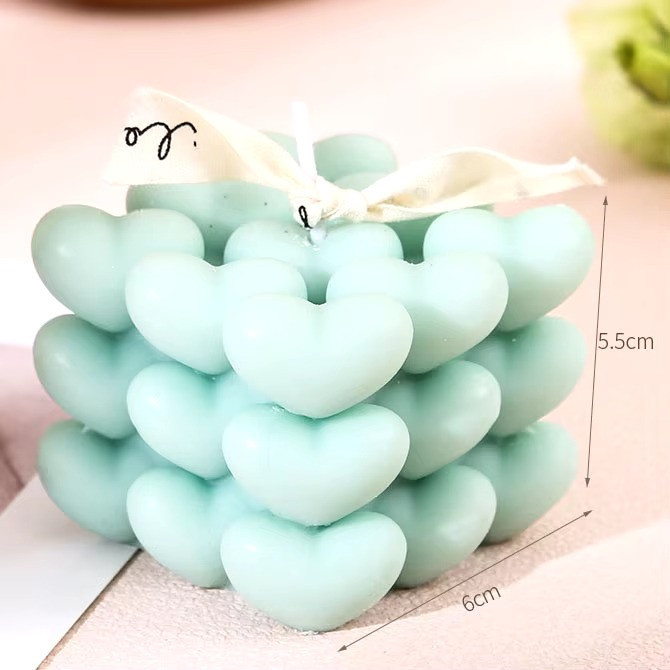 Свічка ароматична "Кубик сердець" ручної роботи у зеленому кольорі Кам'янець-Подільський - фото 2