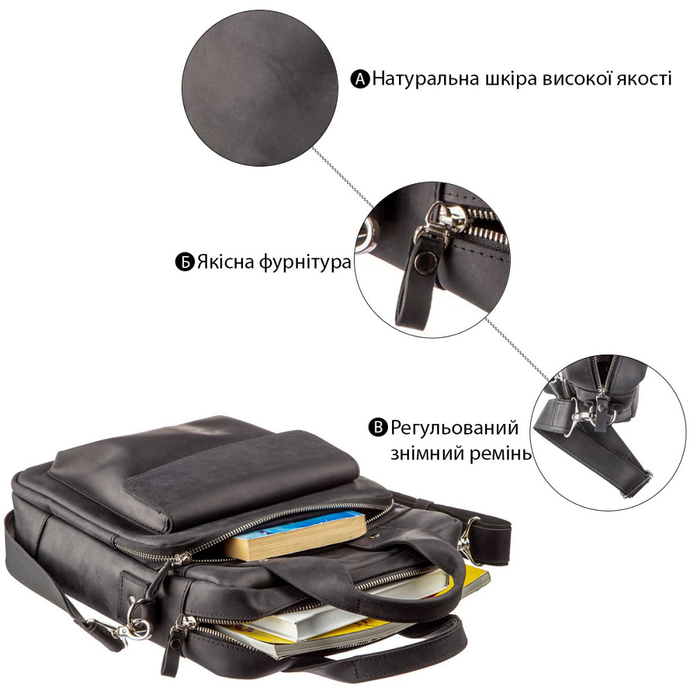 Чоловіча сумка вертикальна під А4 матова Чорна (SHVIGEL) Київ - фото 1