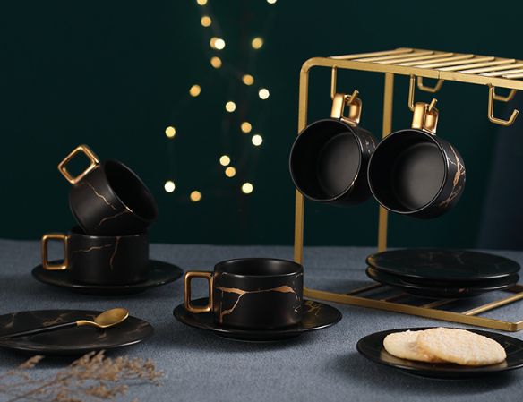 Кофейная чашка ЧЕРНАЯ мрамор кружка с мраморным рисунком 180мл Кременчуг - изображение 4