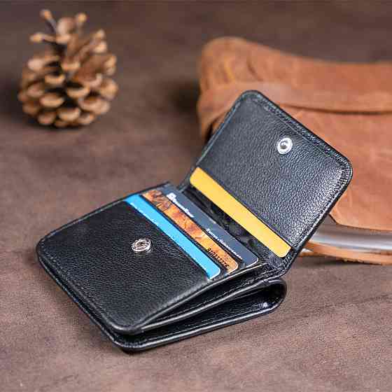 Маленький гаманець на кнопці жіночий Чорний (ST Leather) Київ