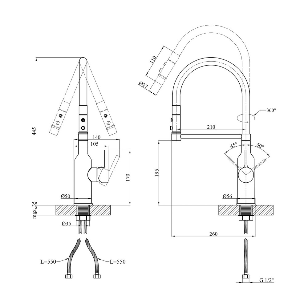 Смеситель для кухни Kroner KRP Ersel - GBG03112BLK Киев - изображение 2