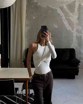 Женский стильный боди с драпировкой турецкая вискоза Молочный Одесса