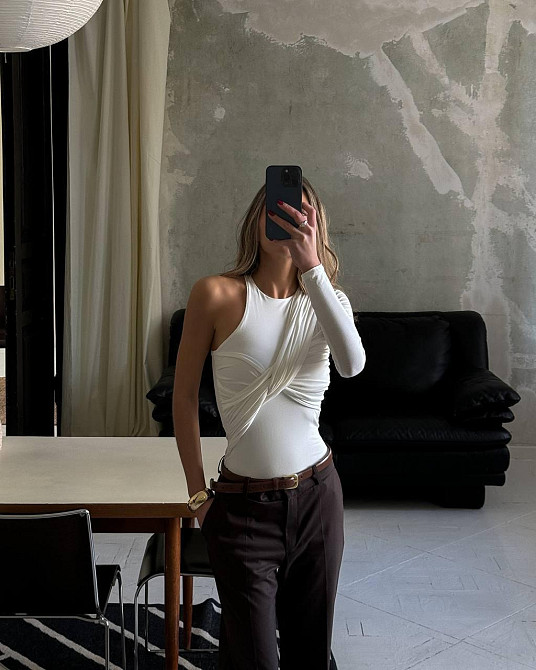 Женский стильный боди с драпировкой турецкая вискоза Молочный Одесса - изображение 3