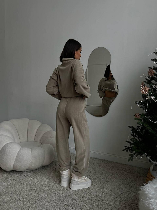 Жіночий теплий костюм у спортивному стилі турецький двосторонній фліс Сірий, 42/44 Одеса - фото 2