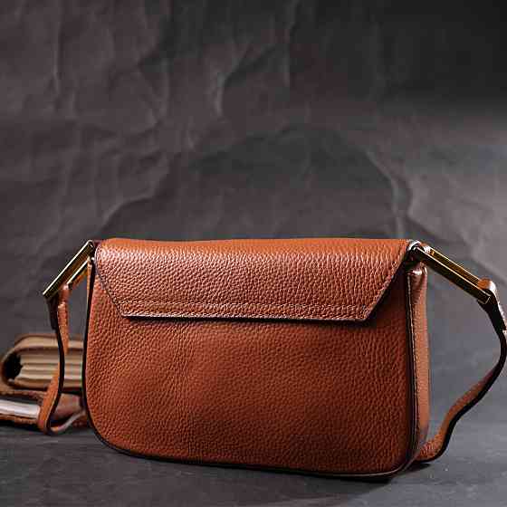 Модна сумка з жорстким каркасом з натуральної шкіри Vintage 22390 Коричнева Київ