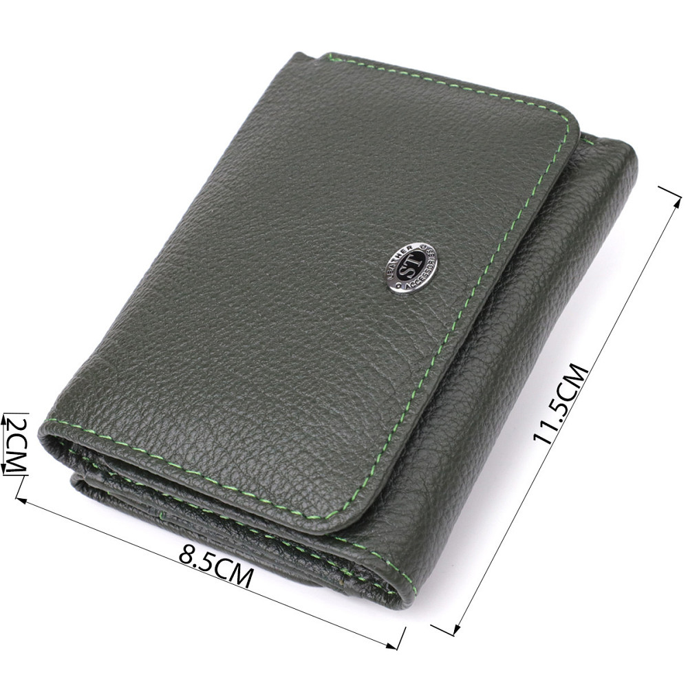 Жіночий гаманець компактного розміру з натуральної шкіри ST Leather 23072 Зелений Київ - фото 3