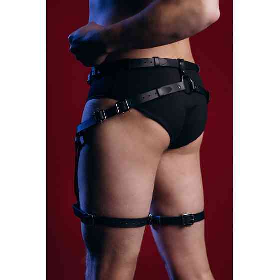 Гартеры мужские One Size MG2 из натуральной кожи, с кольцом, черные Sex Aura Киев