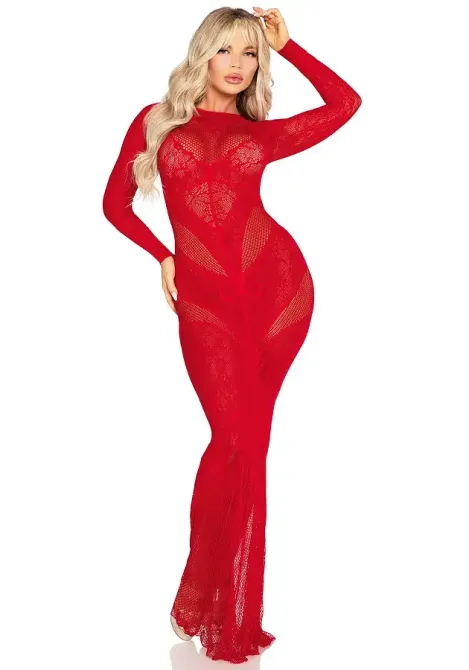 Сукня Leg Avenue Lace and Net Bodycon Gown One Size, Red Львів - фото 2