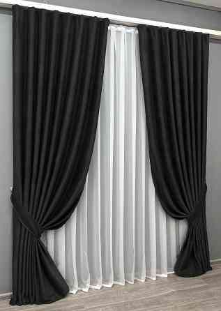 Комплект готових штор VR-Textil Льон Grand Linen № 2040ш Чорний 150х300см 2 шт (33-1030) Київ