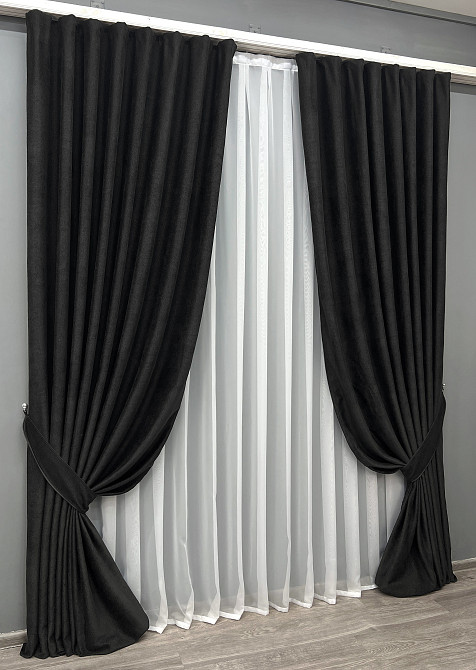 Комплект готових штор VR-Textil Льон Grand Linen № 2040ш Чорний 150х300см 2 шт (33-1030) Київ - фото 3