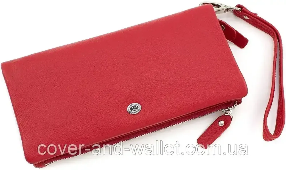 Червоний тонкий жіночий гаманець на дві блискавки з натуральної шкіри ST 022 Київ - фото 9