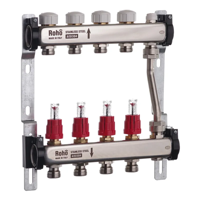Коллектор с расходом. и термостатическими клапанами с байпасом Roho R814-04 - 1