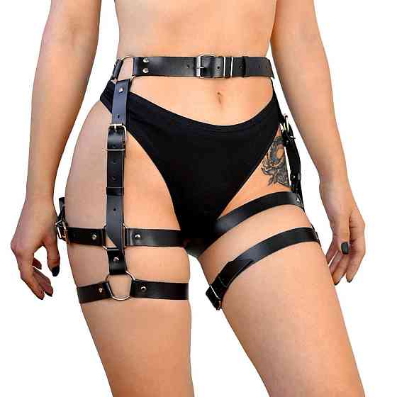 Гартеры Art of Sex - Claire, натуральная кожа, размер L-2XL, цвет черный Sex Aura Киев