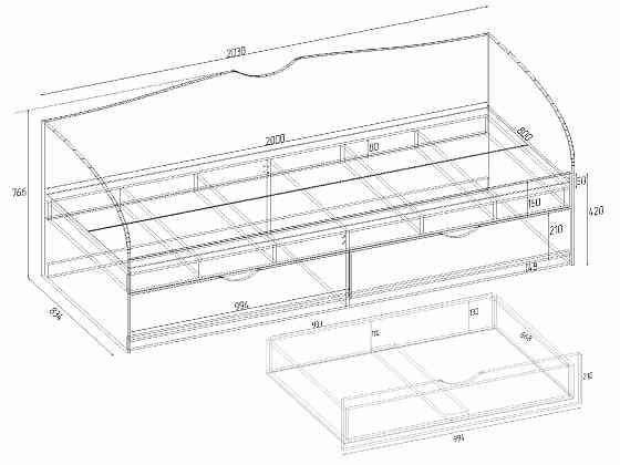 Кровать односпальная L-6, Антрацит, 2030х834х766 Львов