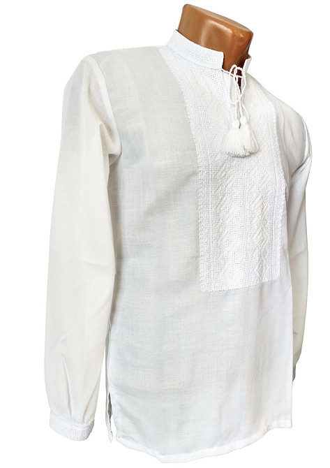 Мужская рубашка-вышиванка белоснежный орнамент Скрипка 56 Киев - изображение 1