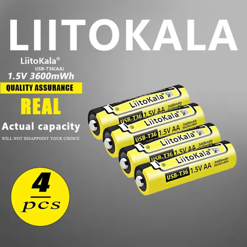Набір акумуляторів з 4 шт LiitoKala USB-T36 + USB Type-C кабель зарядки Київ - фото 4
