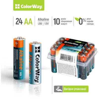 Батарейка ColorWay AA LR6 Alkaline Power (щелочные) * 24 plastic box (CW-BALR06-24PB) Винница