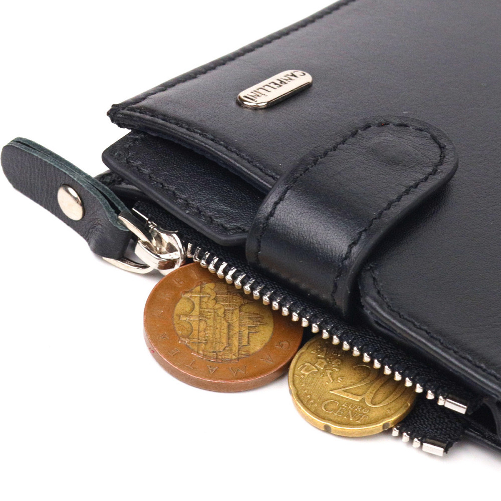 Стильний чоловічий горизонтальний гаманець із натуральної гладкої шкіри Чорний (CANPELLINI) Київ - фото 1