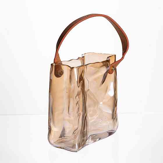 Скляна ваза сумочка з ручкою 13×7×16.5 (см) декоративна ваза для квітів 1 (л) Коричневий HP-19-155-1 Київ