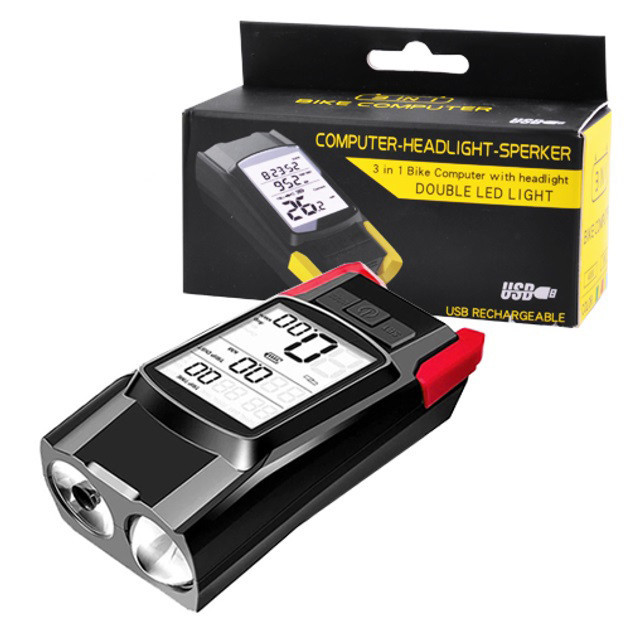 Фара велосипедна з велокомп'ютером і сигналом LED ліхтар з акумулятором і кріпленням звуковим сигналом світлодіодний передній Київ - фото 4