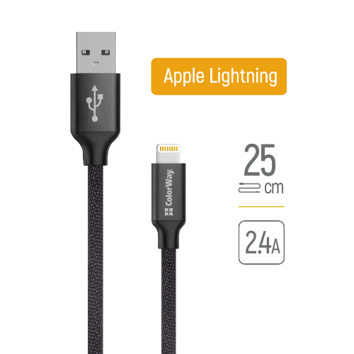 Кабель USB Lightning ColorWay CW-CBUL048-BK 2,4A 0,25м чорний Житомир