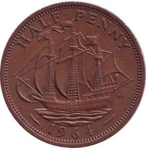 "Золота лань". Монета 1/2 пенні. 1953-67 рік, Великобританія. (В) Полтава - фото 1