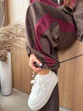 Женский стильный повседневный костюм двойка из замша на дайвинге Шоколад Одесса