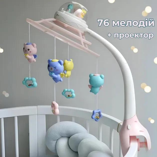 Дитячий музичний мобіль на ліжечко з проектором мобілі для немовлят на 76 мелодій блакитний  для дівчинки Київ - фото 1