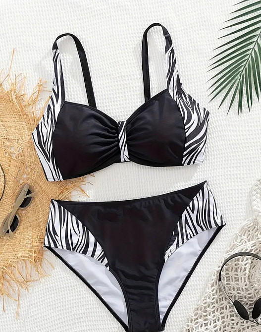 Роздільний купальник великого розміру жіночий леопардовий чорно-білий 4XL Київ - фото 4