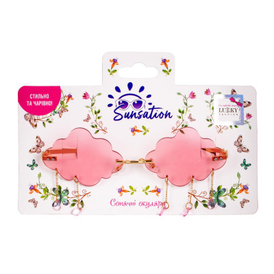 Дитячі сонцезахисні окуляри Lukky Fashion без оправи "Хмаринка" зі стразами на ланц, рожеві (T22576) Вінниця - фото 2