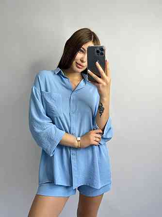 Костюм-двійка жіночий літній креп-жатка Блакитний S Харків