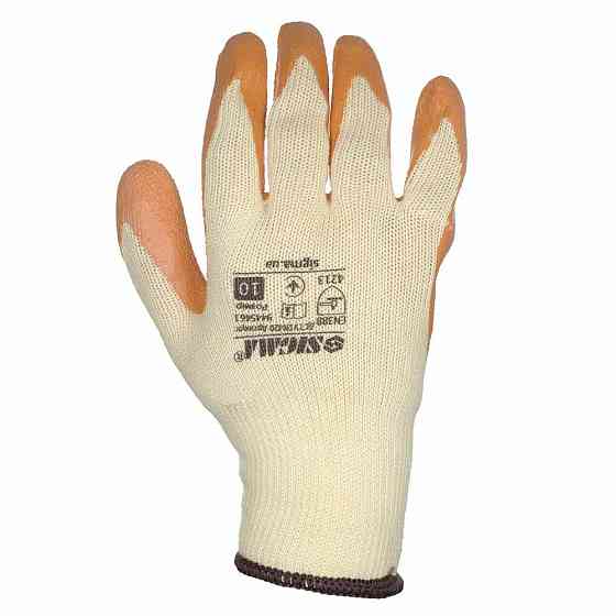 Трикотажные перчатки с частичным латексным покрытием кринкл р10 (оранжевый, манжет) SIGMA (9445461) Ровно