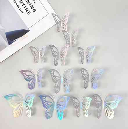 Метелики декоративні фольговані 12 штук сріблястий Київ