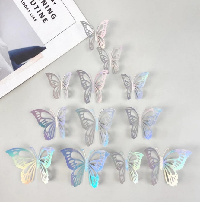 Метелики декоративні фольговані 12 штук сріблястий Київ - фото 1