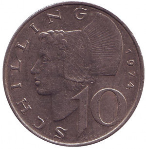 Жінка з Вахау. Монета 10 шилінгів. 1974,91 рік, Австрія..(Р) Полтава - фото 1