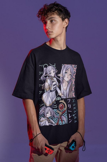 Футболка чоловіча з аніме принтом Фріерен Бейонд Джоурней С оверсайз (S/M/L) Чорний AnimeJ0978 Дніпро - фото 9