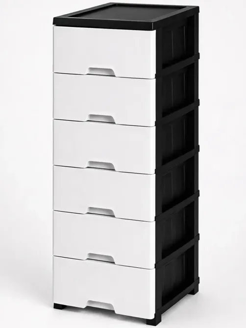 Комод пластиковий "New" 6 ярусів 126*43*34см, R-Plastic, чорно-білий Одеса - фото 1