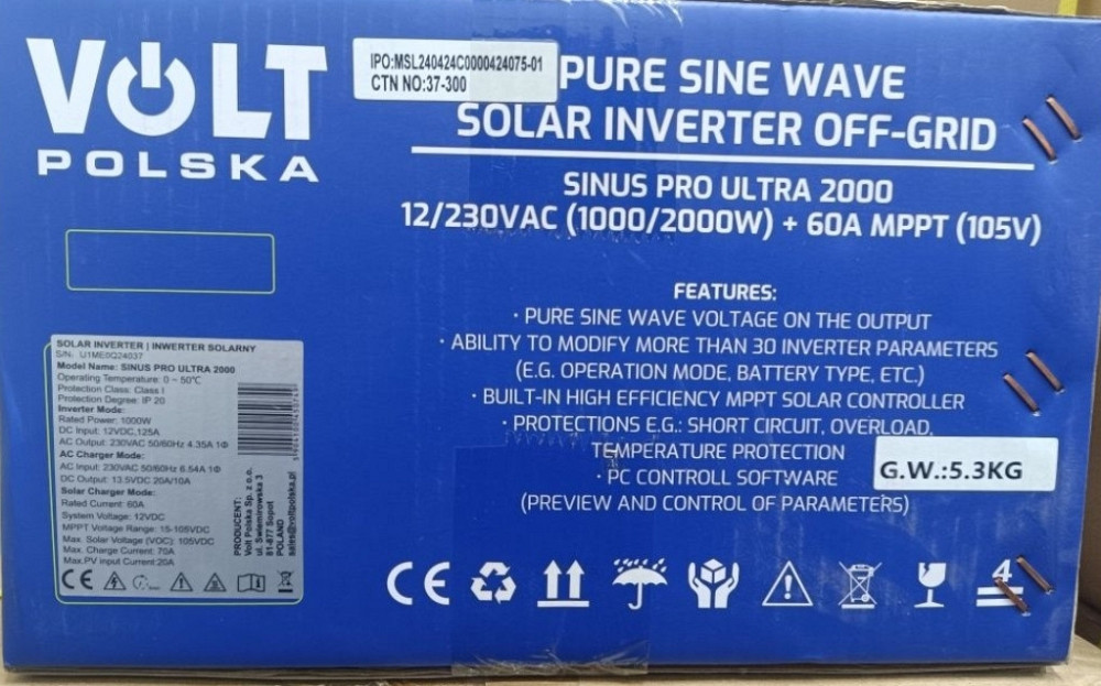 Гибридный солнечный инвертор Volt Polska SINUS PRO ULTRA 2000 12v. Харьков - изображение 2