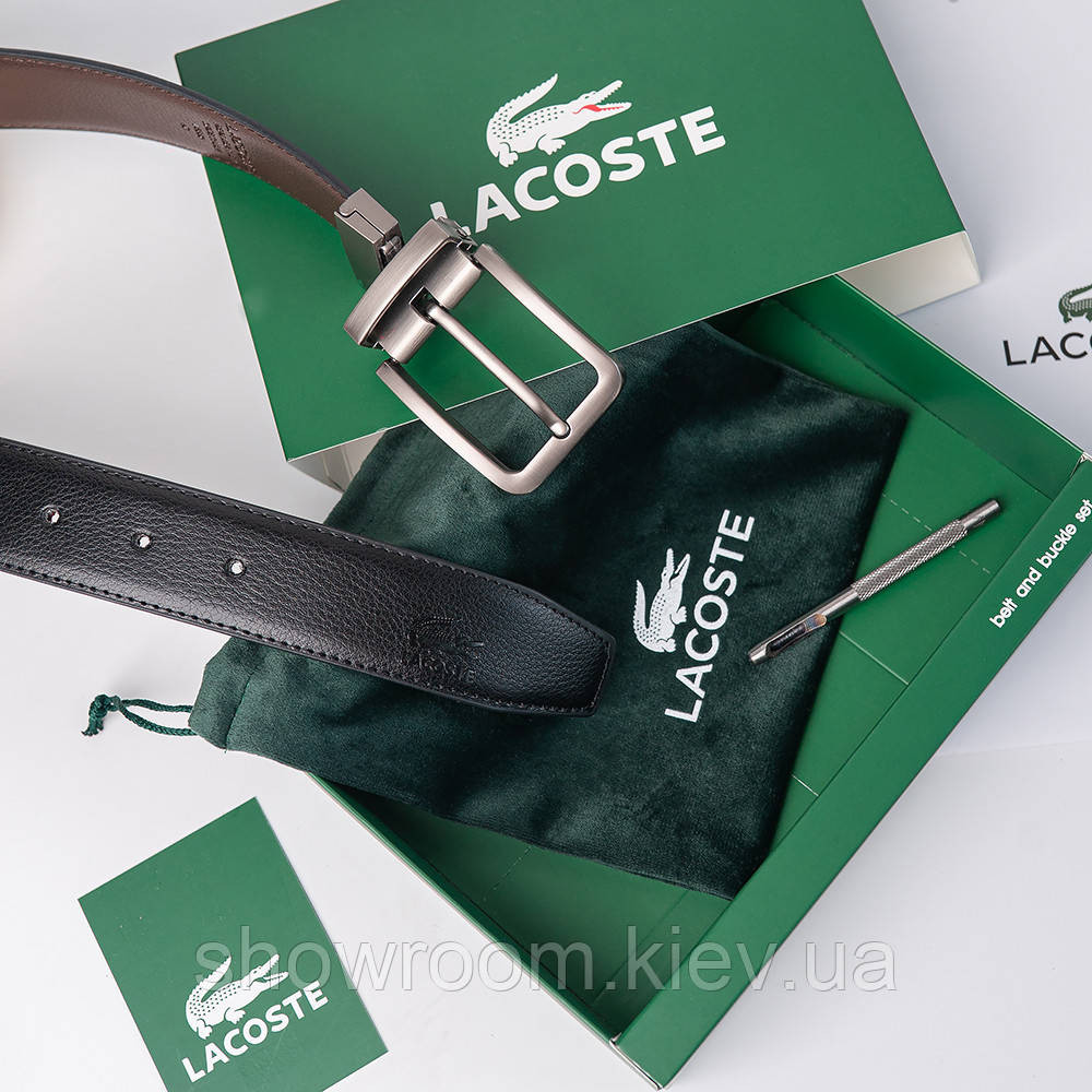 Двосторонній шкіряний ремінь з натуральної шкіри Lacoste (985) Київ - фото 6