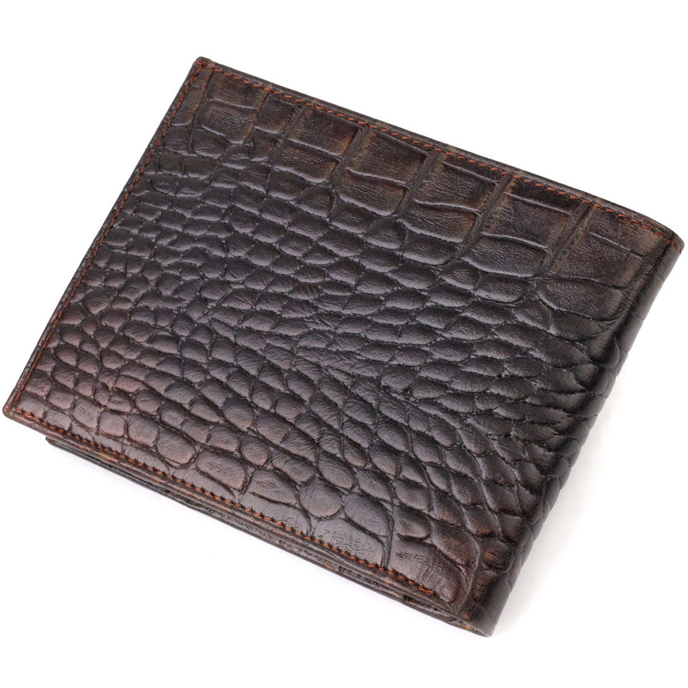 Фактурный мужской кошелек без застежки горизонтального формата из натуральной кожи с тиснением под крокодила CANPELLINI 21759 Киев - изображение 2