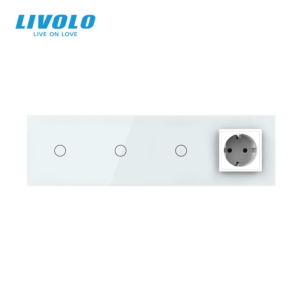 LIVOLO Сенсорний вимикач 3 сенсора (1-1-1) 1 розетка Livolo білий скло (VL-C703/C7C1EU-11) Коломия - фото 7