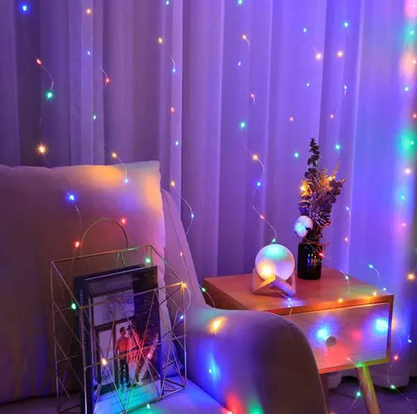 Светодиодная гирлянда штора роса Niki Light штора от USB 8 режимов с Пультом 300LED 3x3м разноцветный мультиколор Киев - изображение 7