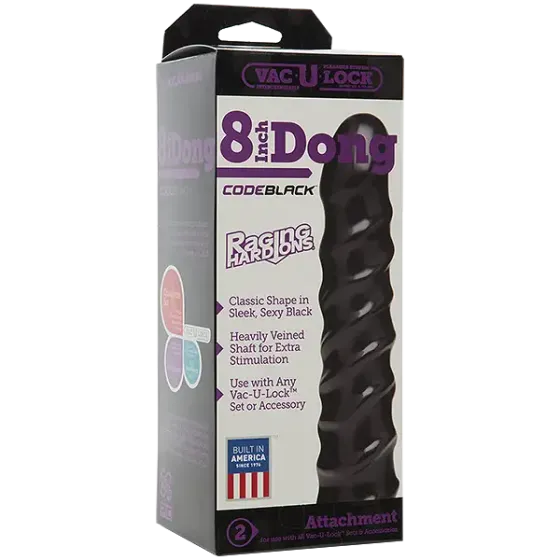 Дилдо Doc Johnson CodeBlack - 8 Inch Raging Vac-U-Lock із стимулювальним рельєфом, діаметр 3,8 см Львів