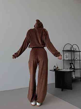 Жіночий м'який прогулянковий костюм-двійка: кофта та штани з велюру Шоколадний, 46/48 Одеса