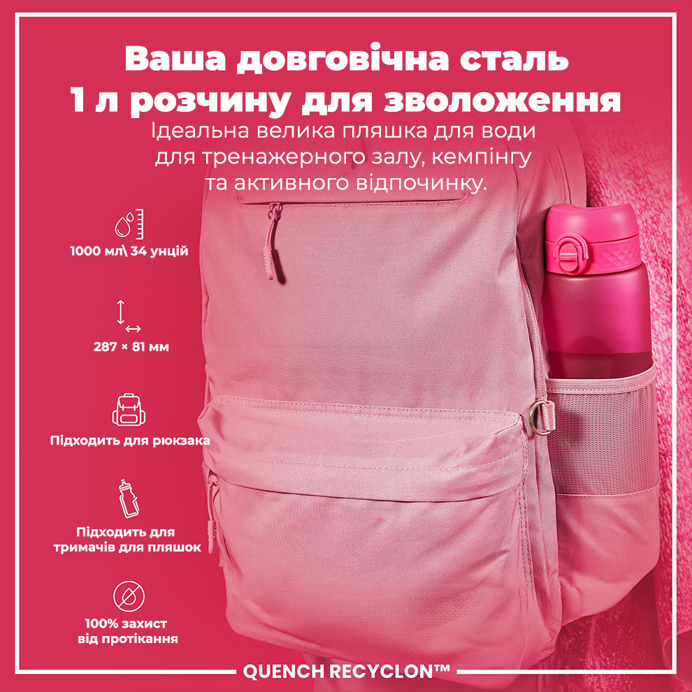 Пляшка для води ION8 1000 мл. (ЕКО пляшка) BPA Free, Pink Кам'янське - фото 5