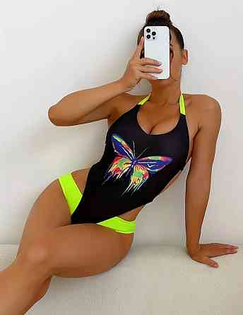 Купальник слитный Бабочка S черно-салатовый Киев