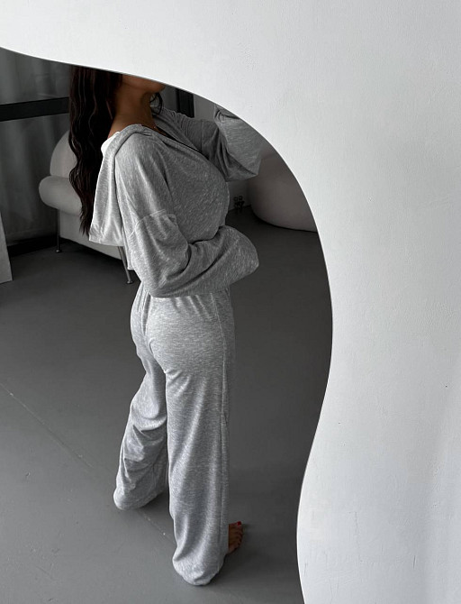 Жіночий плюшевий прогулянковий костюм: кофта та штани турецький велюр Сірий, 46/48 Одеса - фото 3