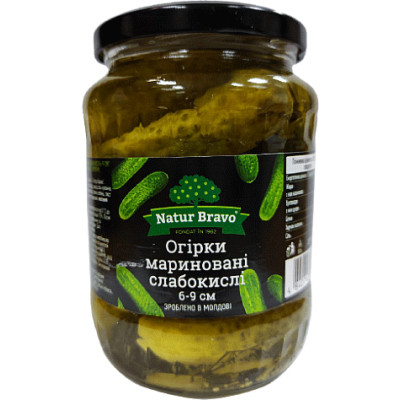 Овощная консервация Natur Bravo Огурцы маринованные слабокислые 6-9 см 720 мл (1999661) Винница - изображение 1